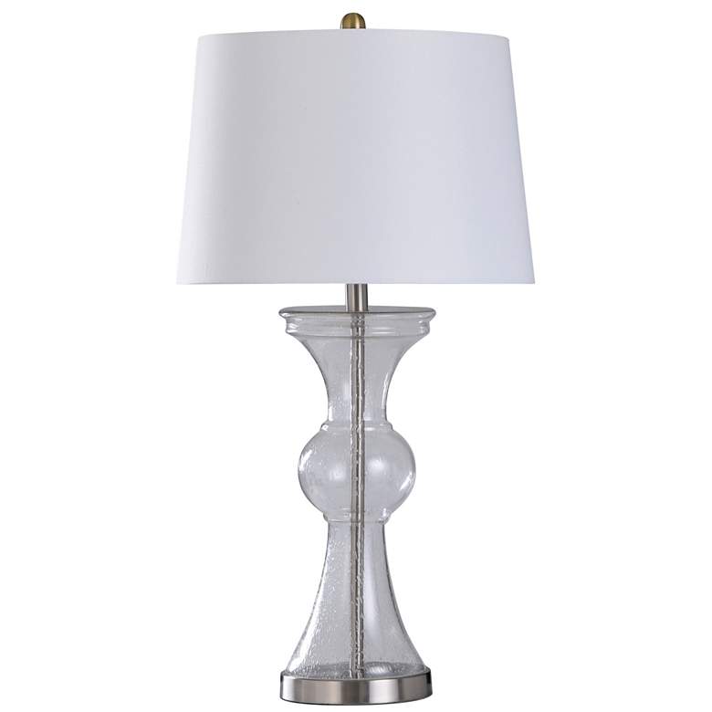 Image 1 Steel and Glass Table Lamp - Clear Seeded Glass and Brushed Nickel Metal