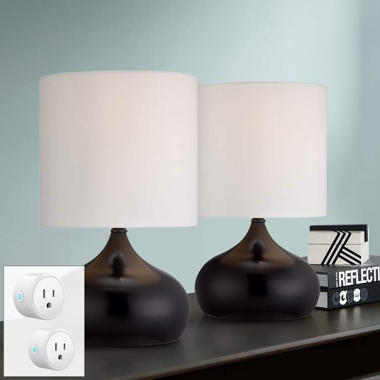 Image 1 Steel Droplet Black Accent Lamps Set of 2 with WiFi Smart Sockets