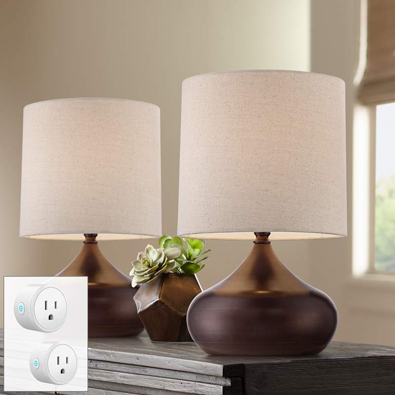 Image 1 Steel Droplet Brown Accent Lamps Set of 2 with WiFi Smart Sockets