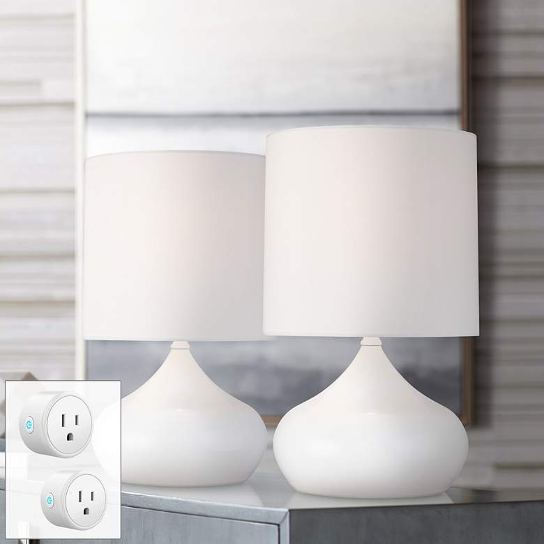 Steel Droplet White Accent Lamps Set of 2 with WiFi Smart Sockets