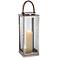 Steel Pillar 18"H Candle Holder Lantern With Leather Handle