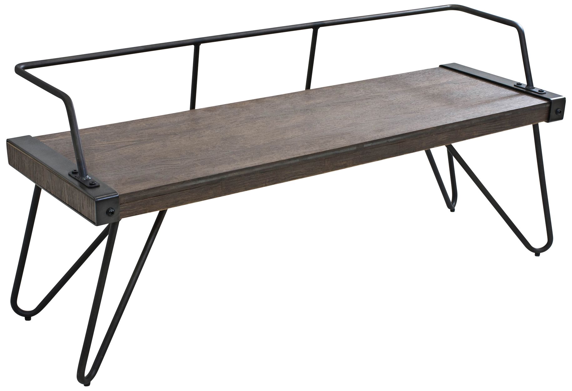 wood and metal bench with back