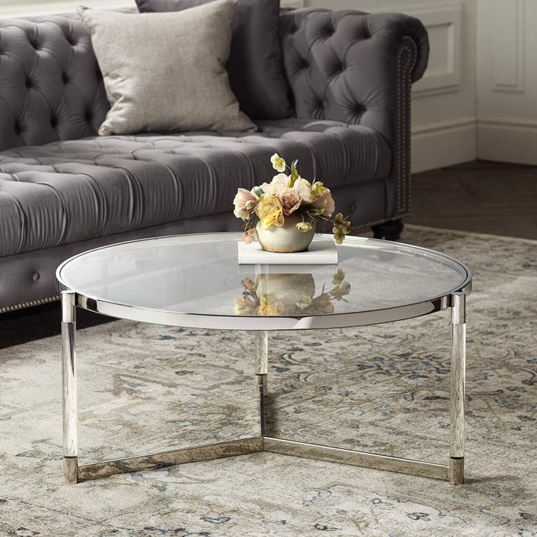 Image 2 Stefania 36 inch Wide Silver and Acrylic Modern Coffee Table
