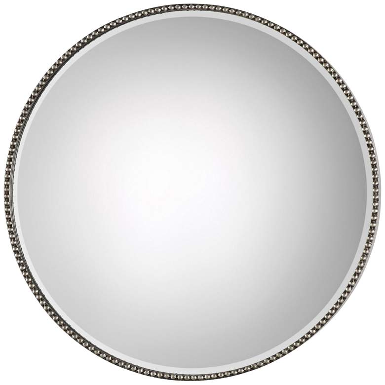 Stefania Antiqued Silver Leaf 40&quot; Round Oversized Mirror
