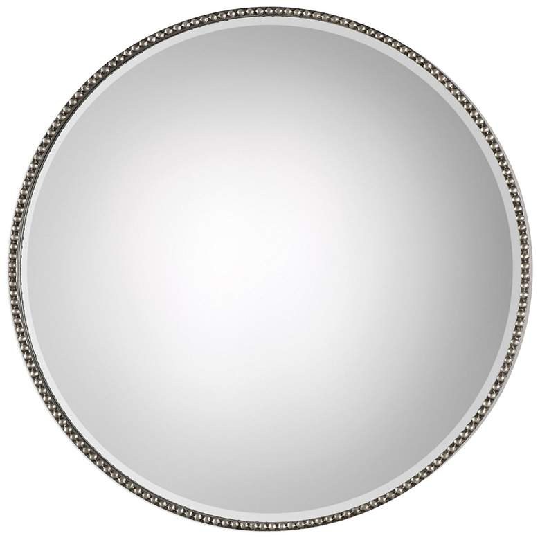 Image 1 Stefania Antiqued Silver Leaf 40 inch Round Oversized Mirror