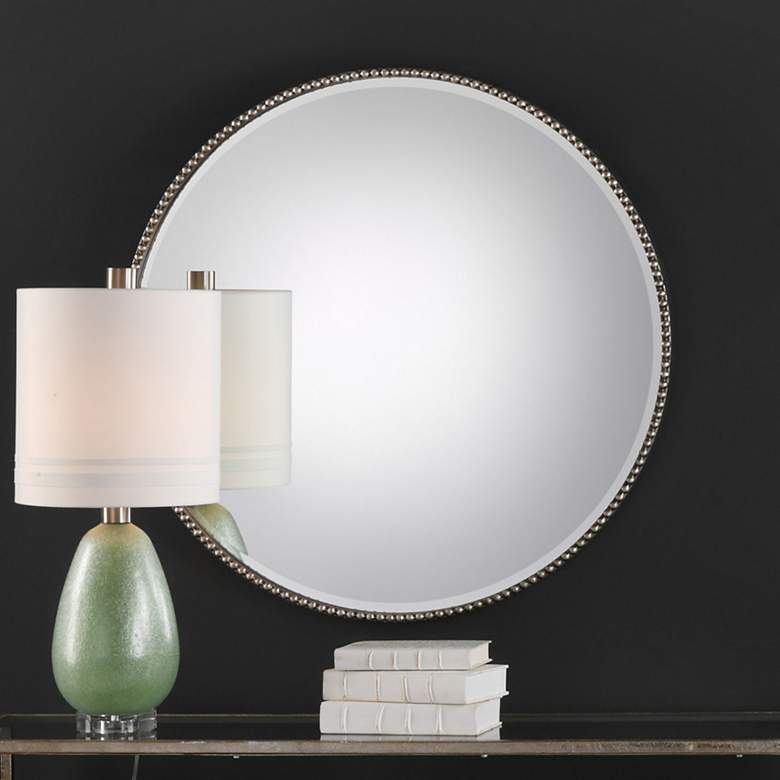 Image 1 Stefania Antiqued Silver Leaf 40" Round Oversized Mirror