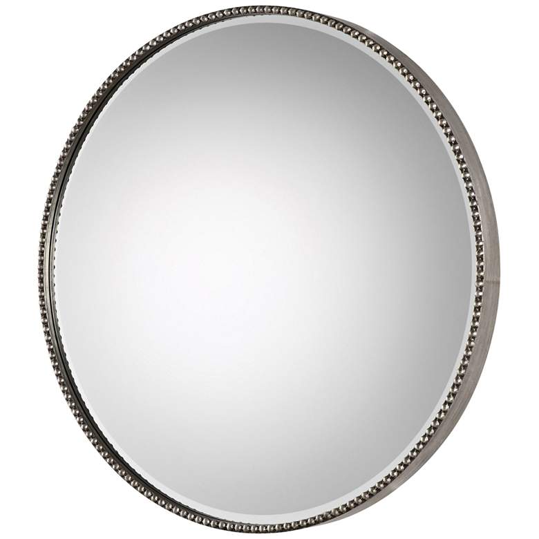 Image 2 Stefania Antiqued Silver Leaf 40 inch Round Oversized Mirror more views