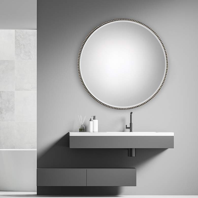 Image 3 Stefania Antiqued Silver Leaf 40" Round Oversized Mirror more views