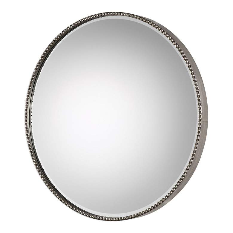 Image 3 Stefania Antiqued Silver Leaf 40 inch Round Oversized Mirror more views