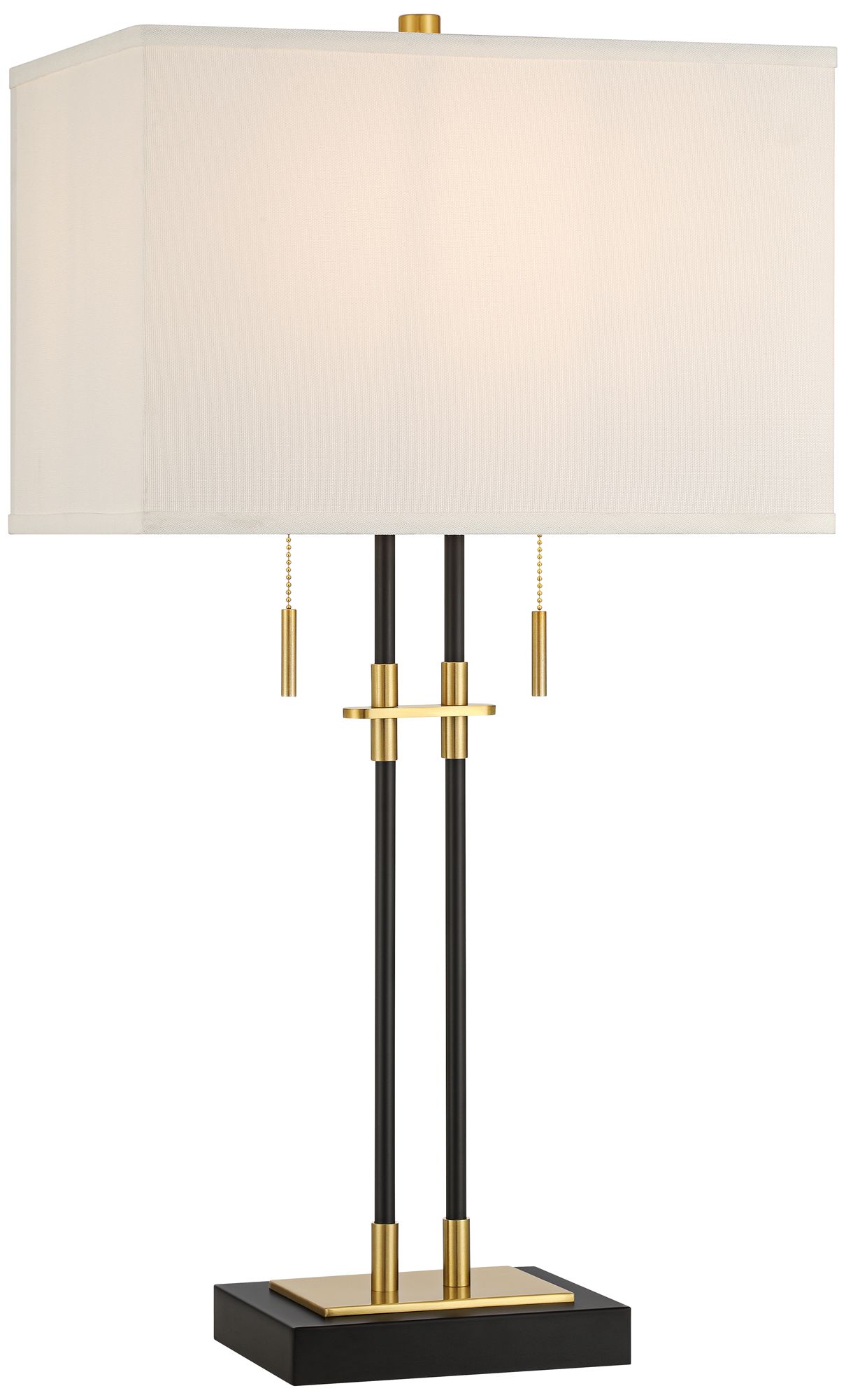 Image 2 Stefano 30 1/4" High Black and Gold 2-Light Pull Chain USB Table Lamp