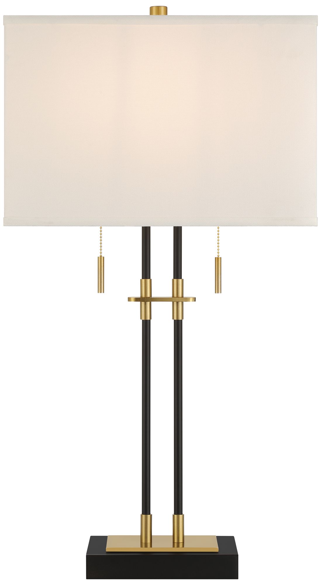 Stefano 30 1/4" High Black and Gold 2-Light Pull Chain USB Table Lamp