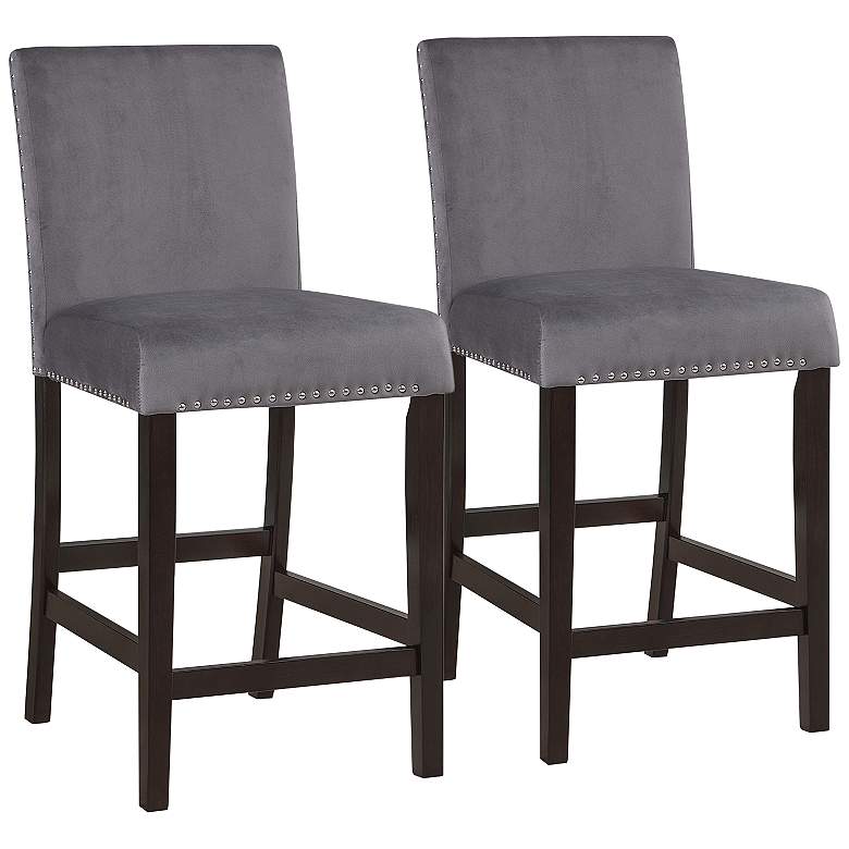 Image 1 Steffingham 26" Gray Velvet Fabric Counter Stools Set of 2