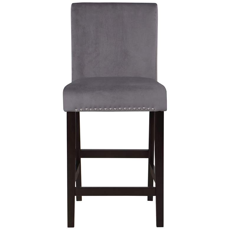 Image 3 Steffingham 26" Gray Velvet Fabric Counter Stools Set of 2 more views
