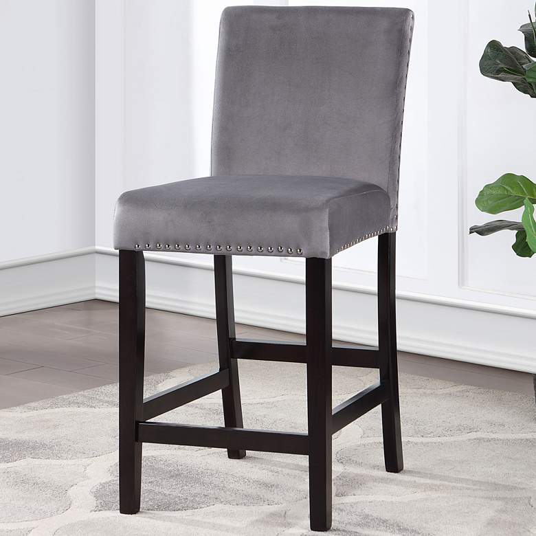 Image 7 Steffingham 26" Gray Velvet Fabric Counter Stools Set of 2 more views