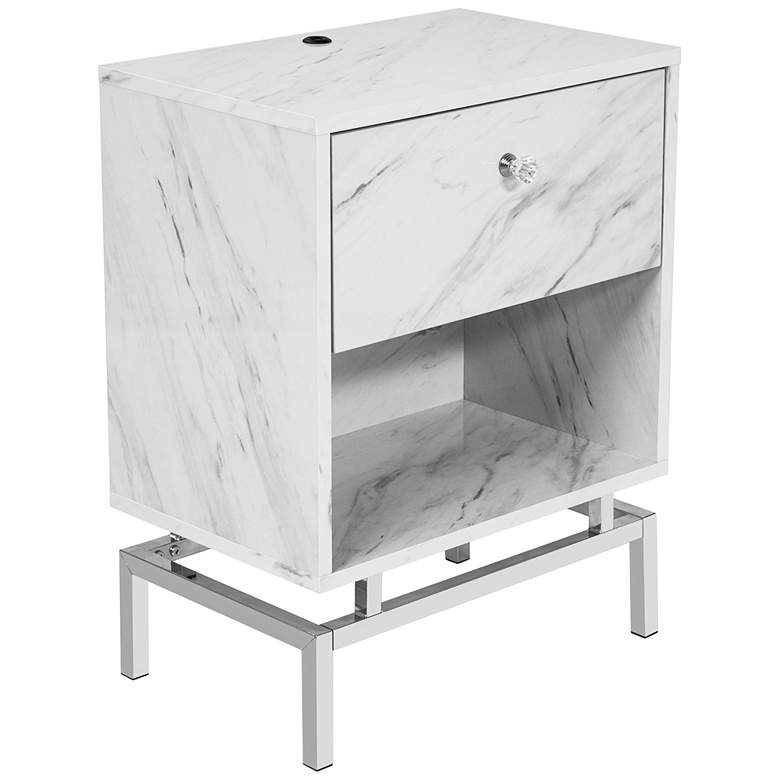 Image 2 Stegan 18" Wide White Marble End Table with USB Port