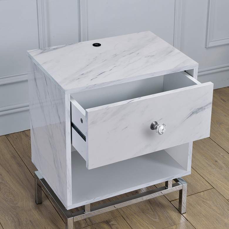 Image 5 Stegan 18" Wide White Marble End Table with USB Port more views