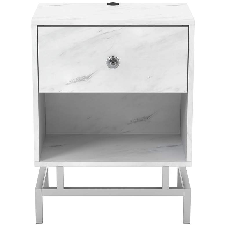 Image 6 Stegan 18" Wide White Marble End Table with USB Port more views