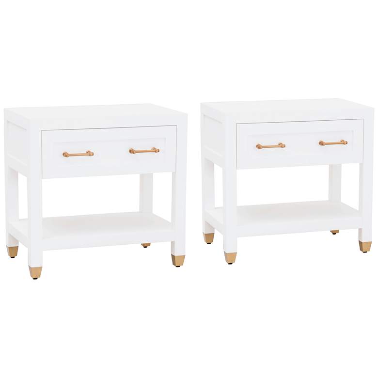 Image 1 Stella 28" Wide White and Brass Modern Luxe Nightstands Set of 2