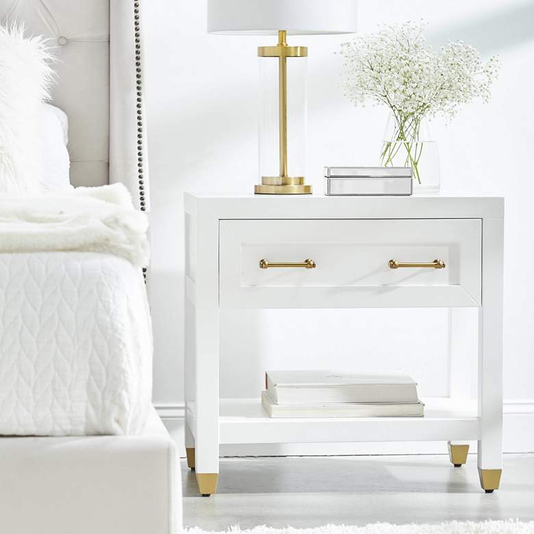 Image 7 Stella 28" Wide White and Brass Modern Luxe Nightstands Set of 2 more views