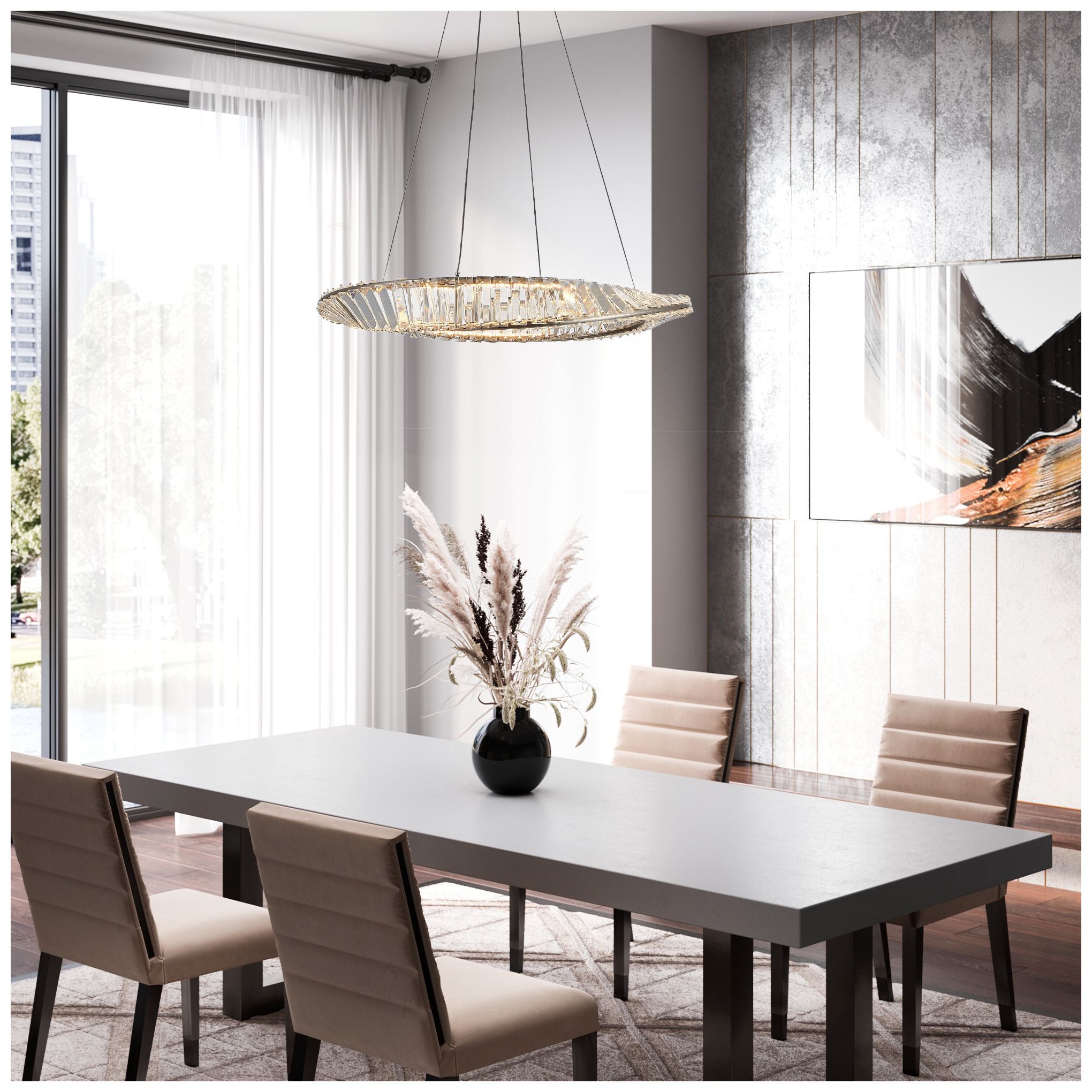Image 2 Stella 31.5" Wide Satin Nickel 25W LED Pendant more views