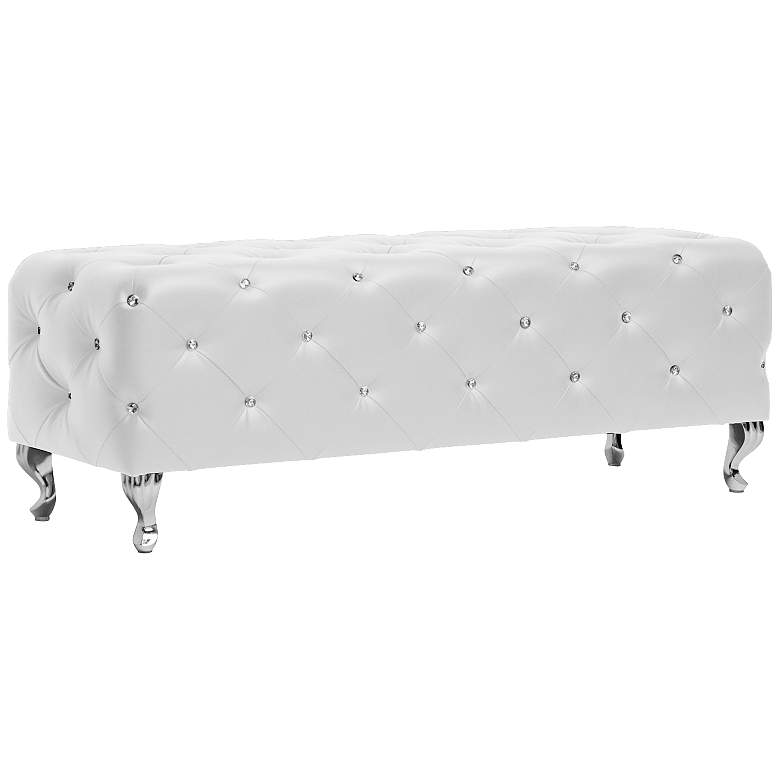 Image 1 Stella 54" Wide Crystal Tufted Contemporary White Bench