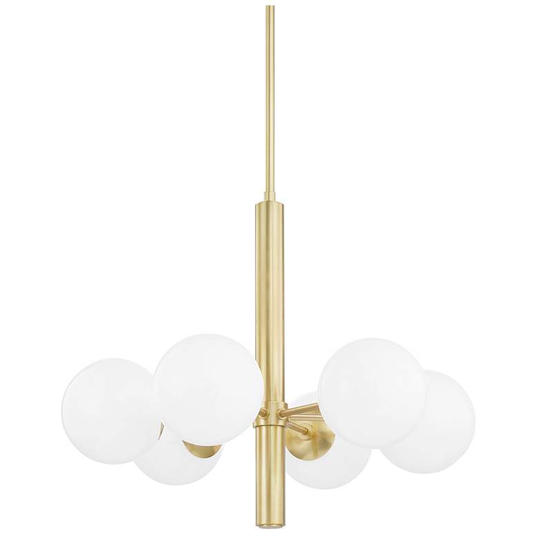 Image 1 Stella - 6-Light Chandelier - Aged Brass Finish - Opal Shiny Glass