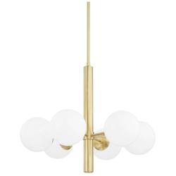 Stella - 6-Light Chandelier - Aged Brass Finish - Opal Shiny Glass