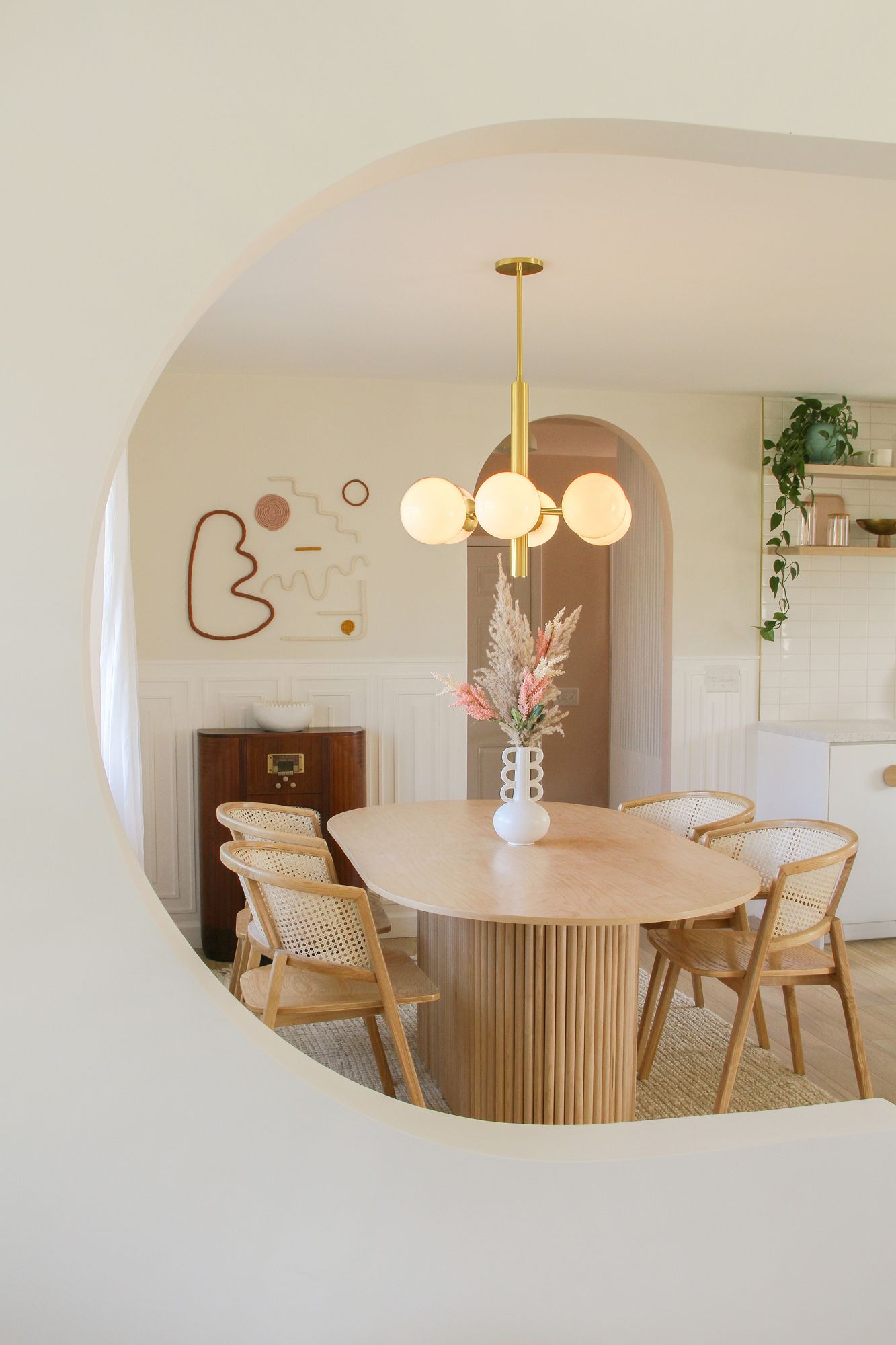 Stella - 6-Light Chandelier - Aged Brass Finish - Opal Shiny Glass