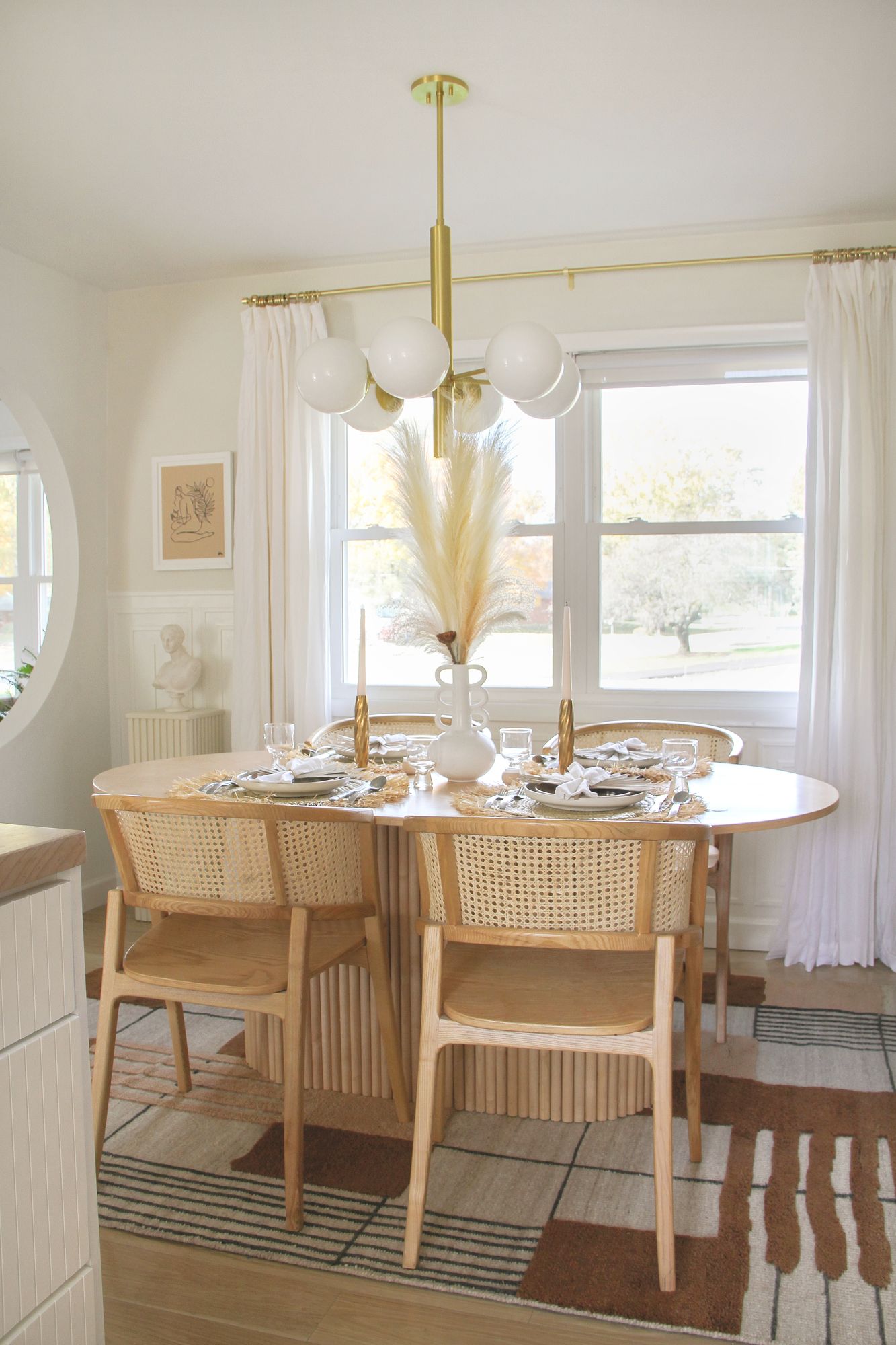 Stella - 6-Light Chandelier - Aged Brass Finish - Opal Shiny Glass