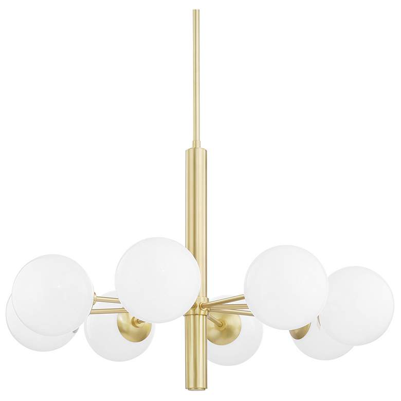 Image 1 Stella - 8-Light Chandelier - Aged Brass Finish - Opal Shiny Glass