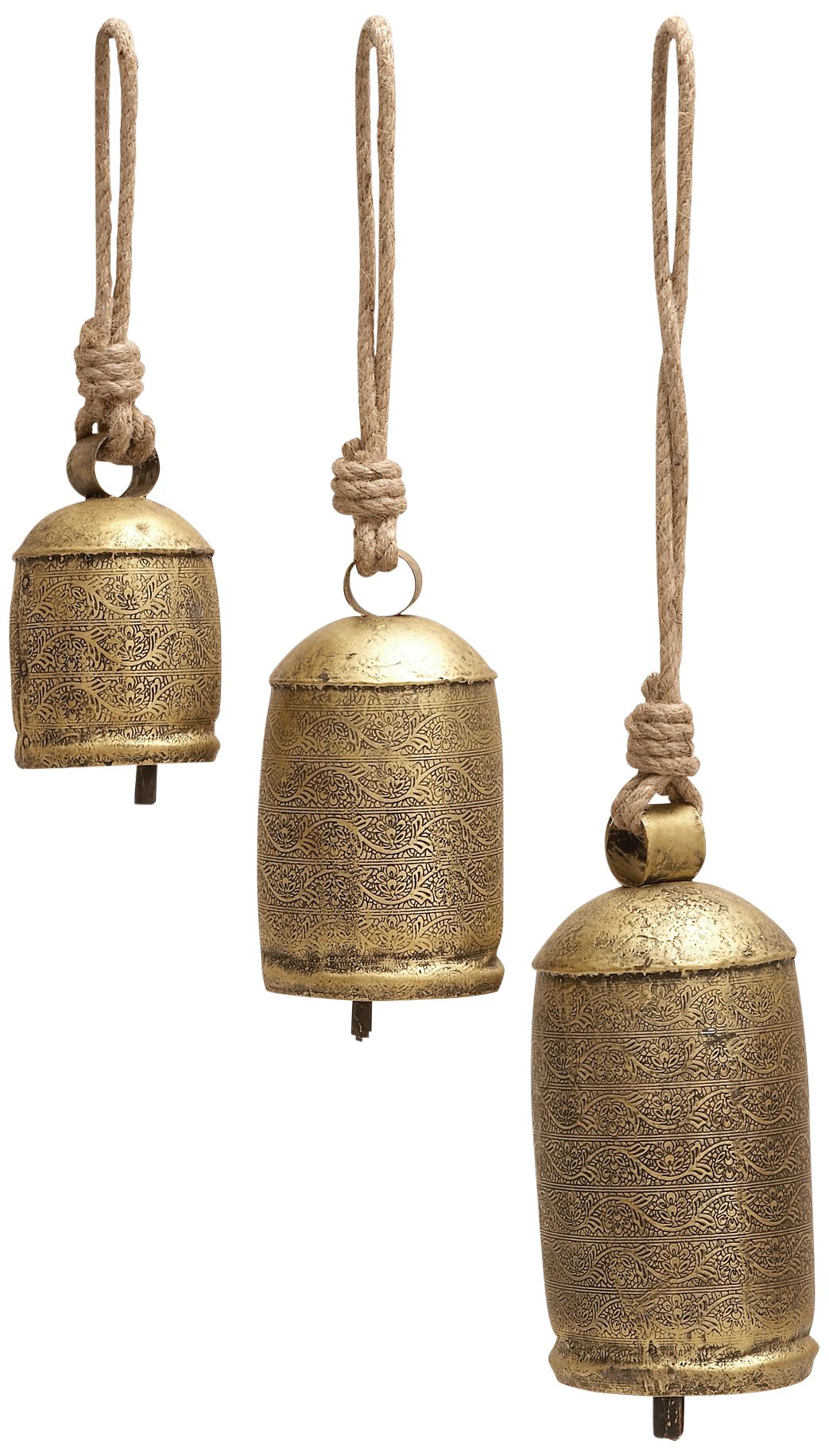 Stella Bronze Metal Decorative Cow Bells with Ropes Set of 3