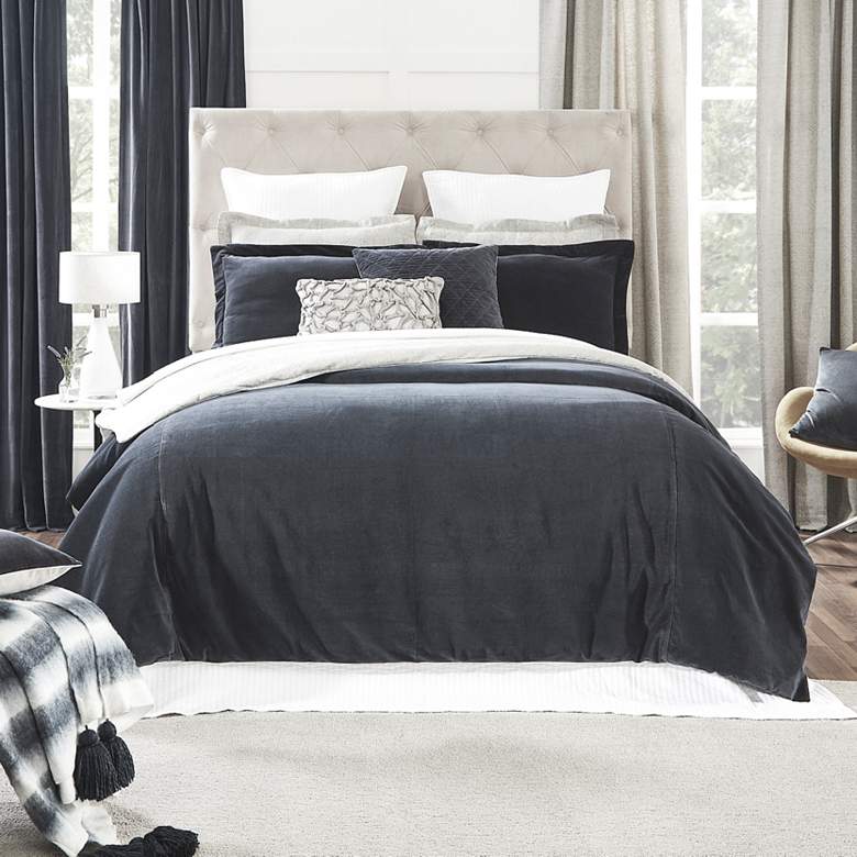 Image 1 Stella Charcoal Velvet Fabric Queen Duvet Cover