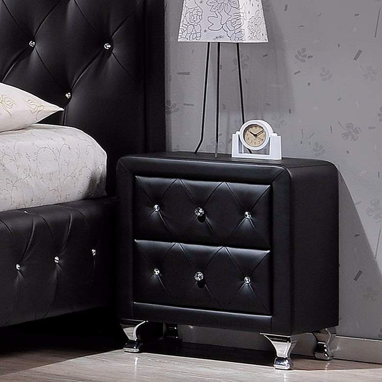 Image 2 Stella Crystal Tufted Black Upholstered Modern Nightstand more views