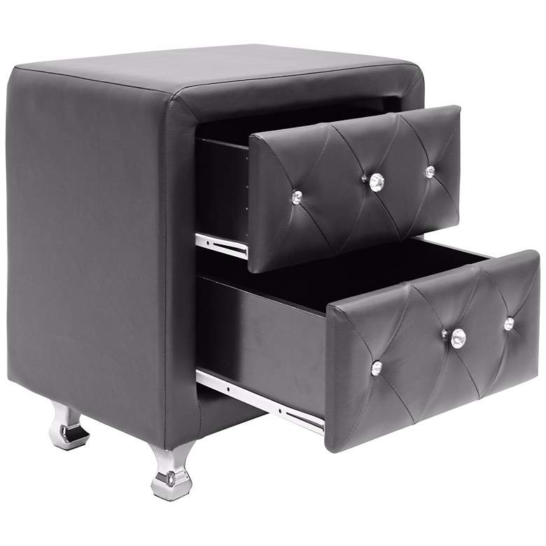 Image 5 Stella Crystal Tufted Black Upholstered Modern Nightstand more views