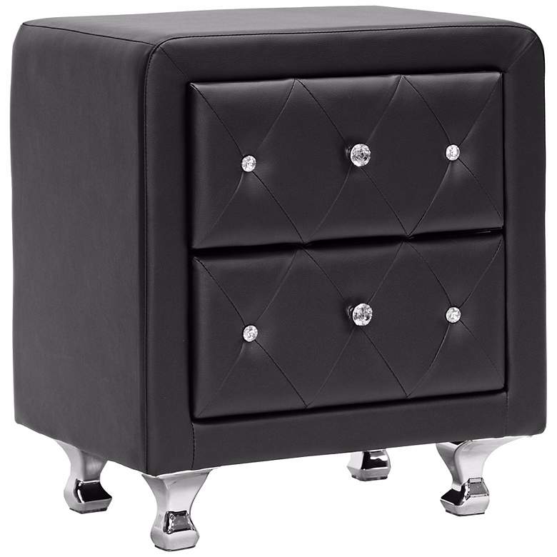 Image 6 Stella Crystal Tufted Black Upholstered Modern Nightstand more views