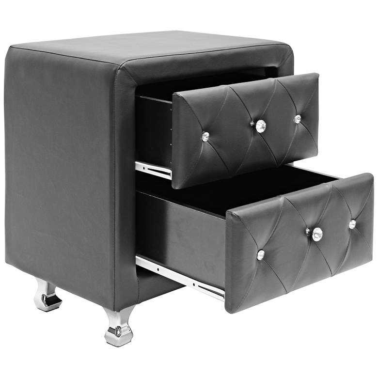 Image 4 Stella Crystal Tufted Black Upholstered Modern Nightstands Set of 2 more views