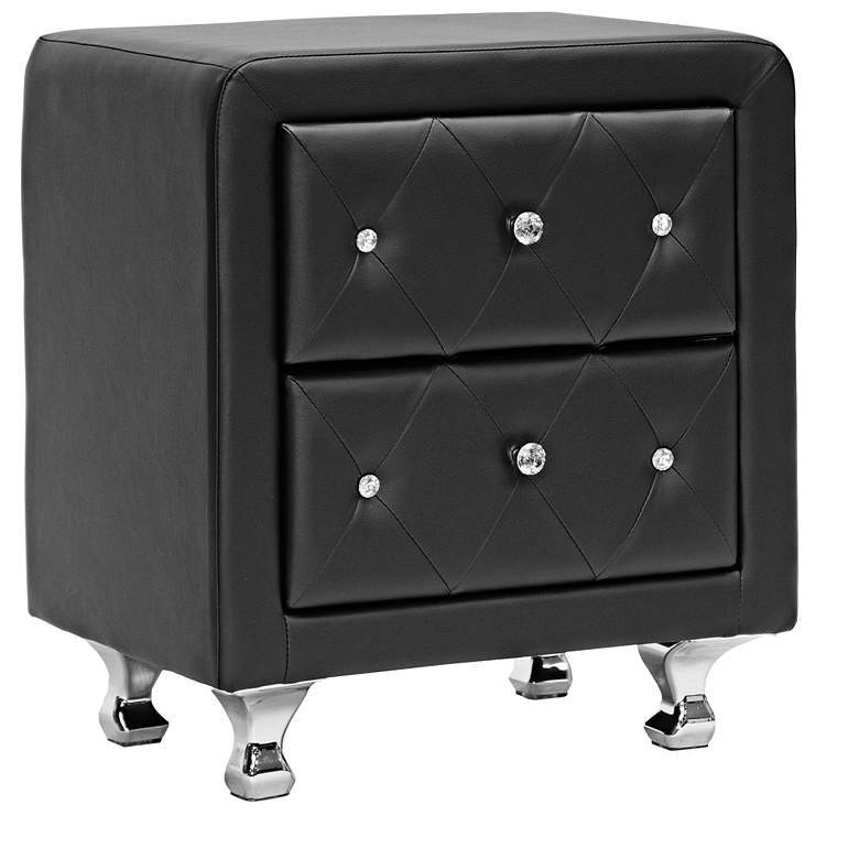 Image 5 Stella Crystal Tufted Black Upholstered Modern Nightstands Set of 2 more views