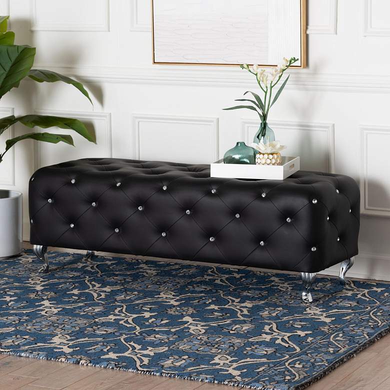 Image 1 Stella Crystal Tufted Modern Black Bench