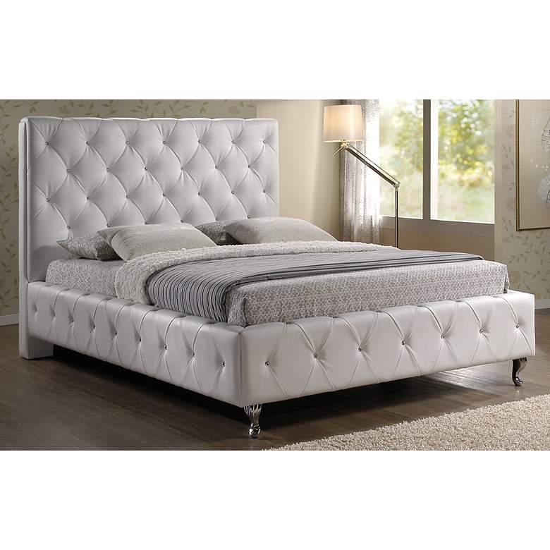 Image 1 Stella Crystal Tufted White Modern Queen Bed