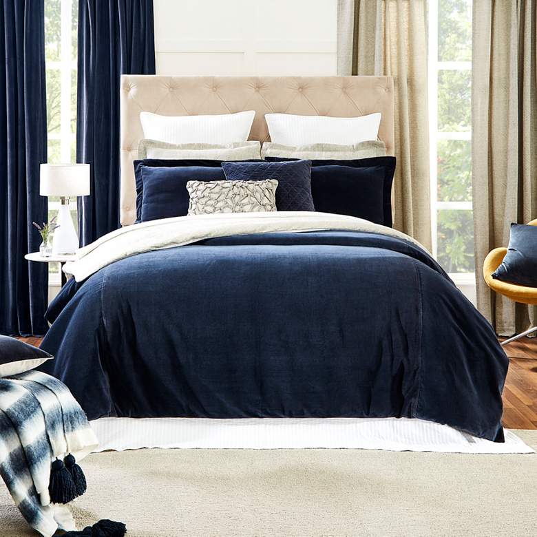 Image 1 Stella Navy Velvet Fabric Queen Duvet Cover