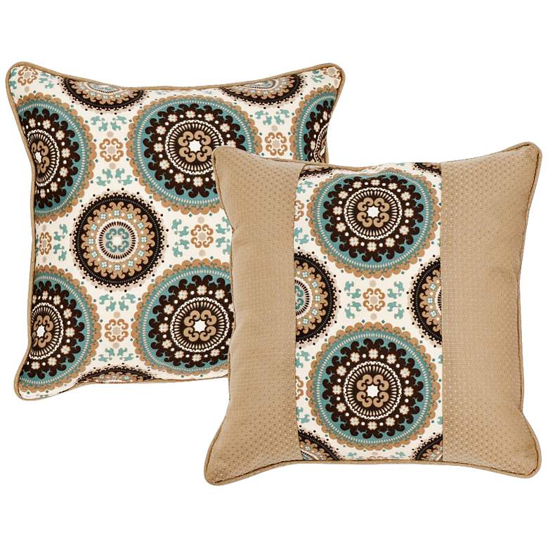 Image 1 Stella Taupe Medallion 18 inch Square Indoor-Outdoor Pillow