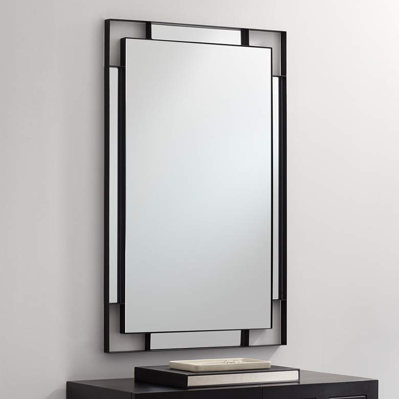 Image 1 Stellan Matte Black 24 1/2 inch x 38 inch Rectangular Wall Mirror