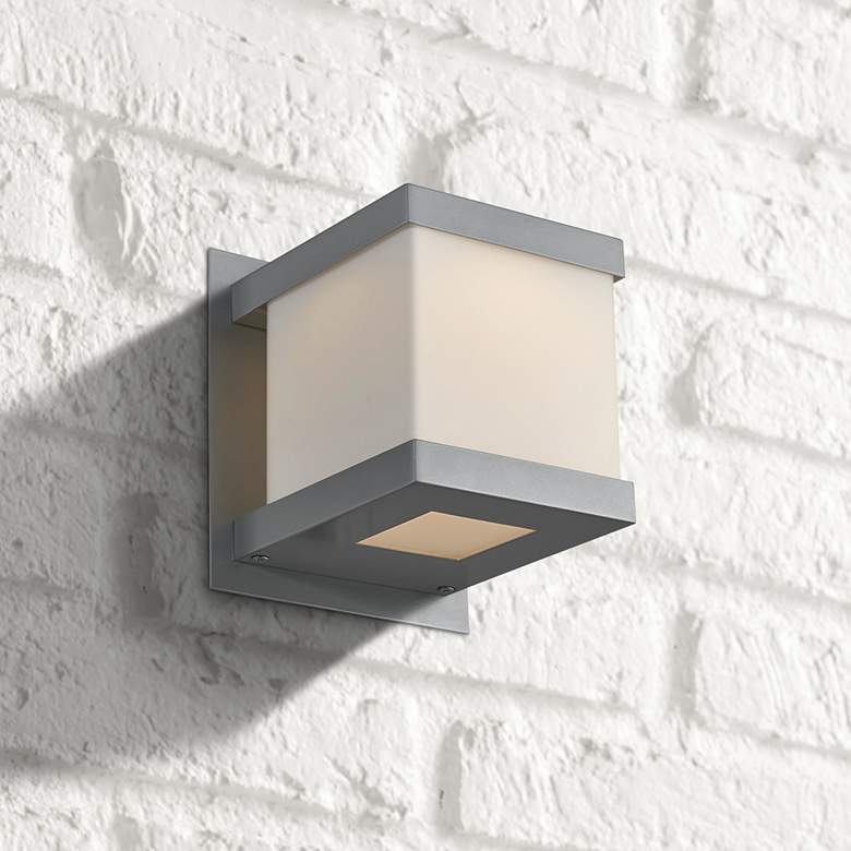 Image 1 Step 5 3/4" High Silica Opal Glass LED Outdoor Modern Wall Light