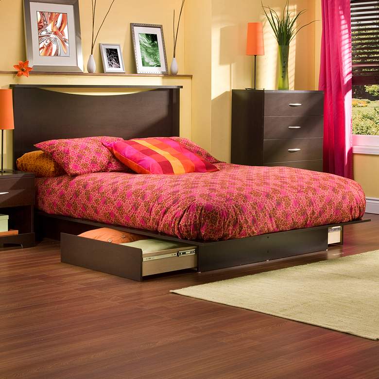 Image 1 Step One Chocolate Full/Queen Platform Bed with Drawers