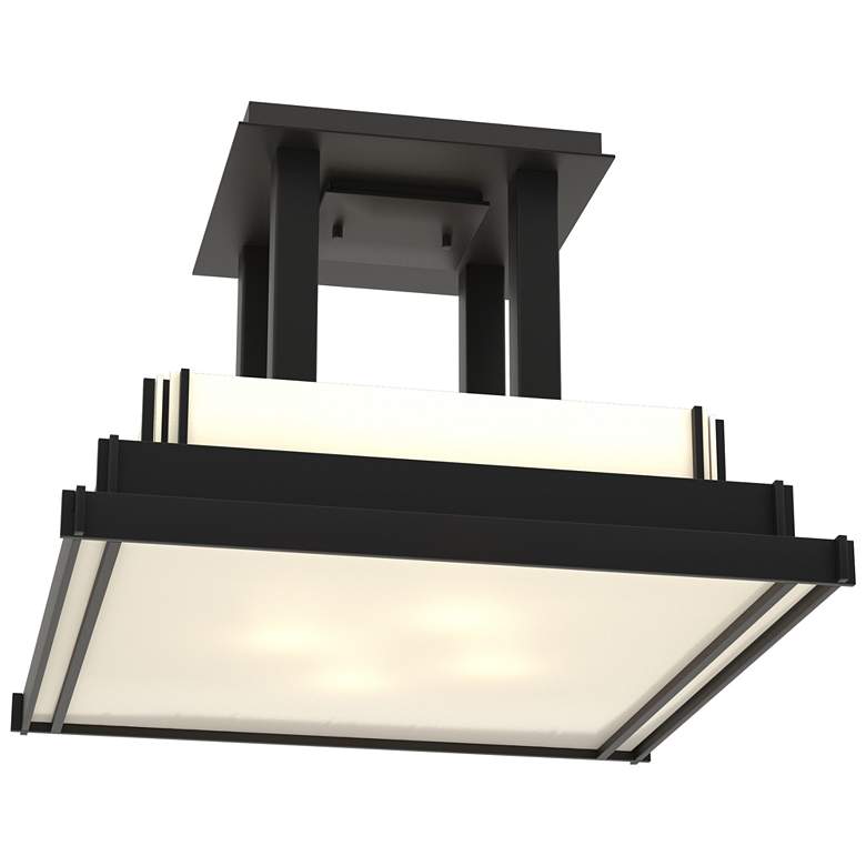Image 1 Steppe 17.1" Wide Large Black Semi-Flush With Ivory Art Glass Shade