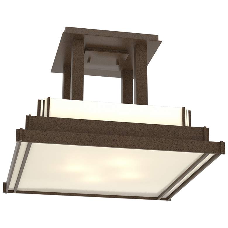 Image 1 Steppe 17.1" Wide Large Bronze Semi-Flush With Ivory Art Glass Shade