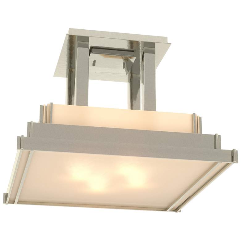 Image 1 Steppe 17.1" Wide Large Sterling Semi-Flush With White Art Glass Shade