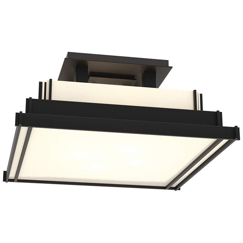 Image 1 Steppe 17.1" Wide Small Black Semi-Flush With Ivory Art Glass Shade