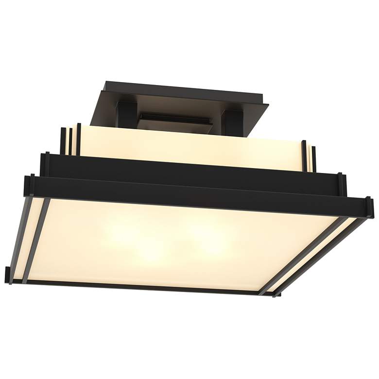 Image 1 Steppe 17.1" Wide Small Black Semi-Flush With White Art Glass Shade