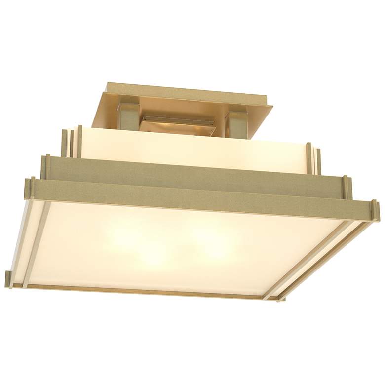 Image 1 Steppe 17.1" Wide Small Modern Brass Semi-Flush With White Art Glass S